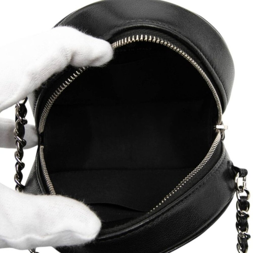 ★SOLD★ Chanel Camellia Round Mini Chain Shoulder Bag Pochette Black Lambskin - Picture 4 of 6